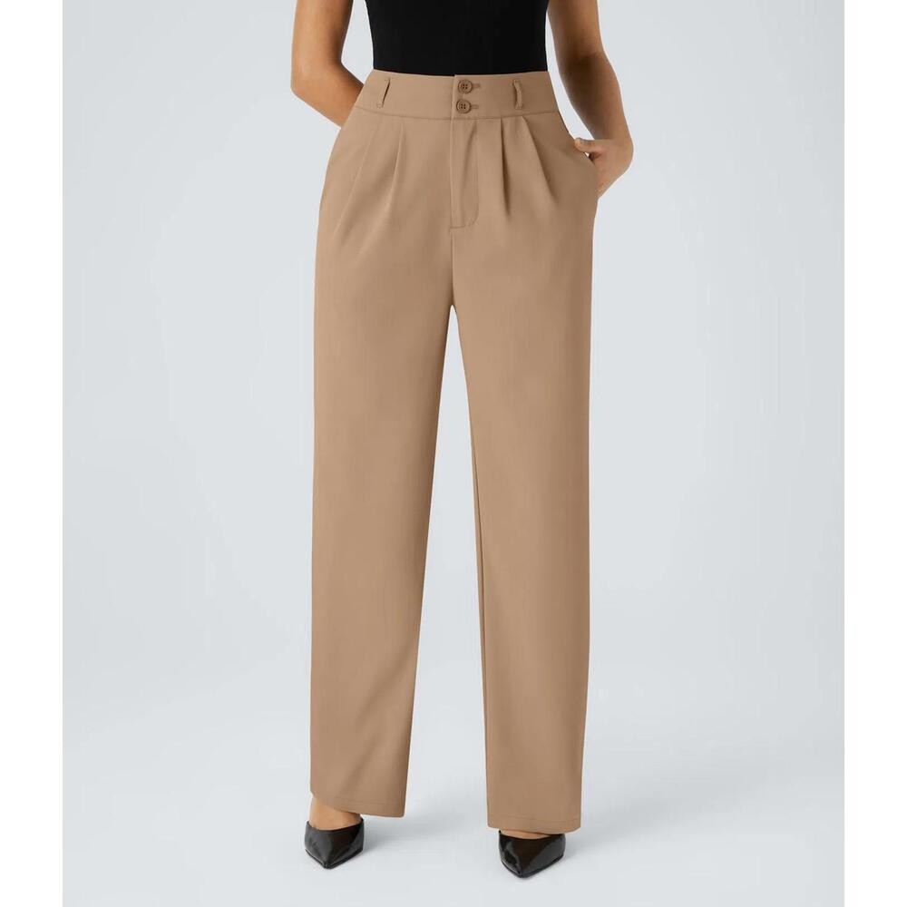 NWT High Waisted Zipper Pocket Shirred Straight Leg Work Pants Size Small - Picture 1 of 12